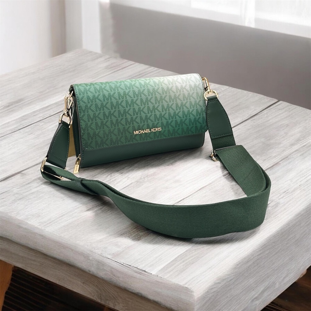 MICHAEL KORS Jet Set Large Ombré Signature Logo Crossbody Bag Moss Multi